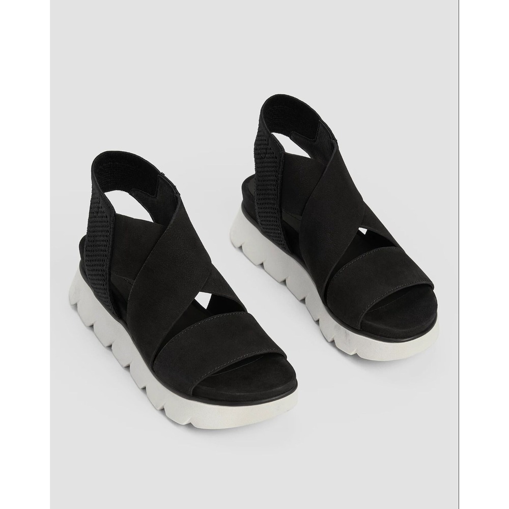 Eileen Fisher Womens Chant Tumbled Leather Wedge Sandal Size 9 Black